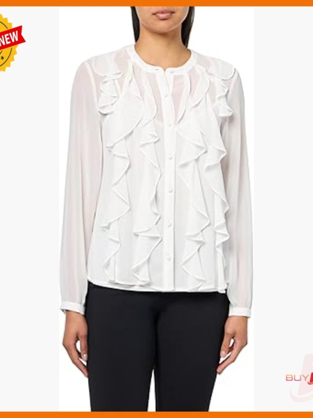 Long Sleeve Blouse with Button Front and Ruffle Sleeves